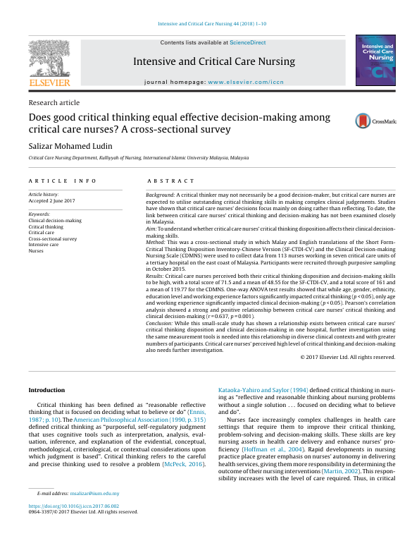 Intensive and Critical Care Nursing