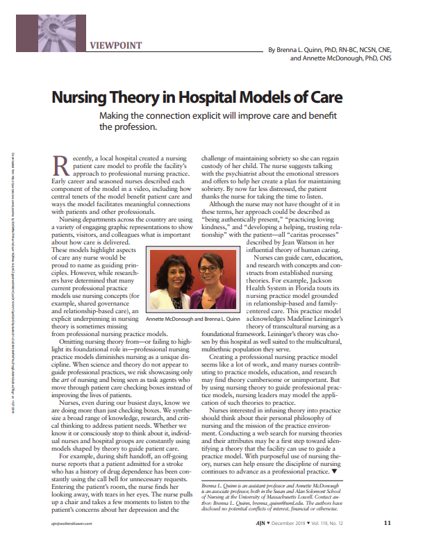 Nursing Theory in Hospital Models of Care