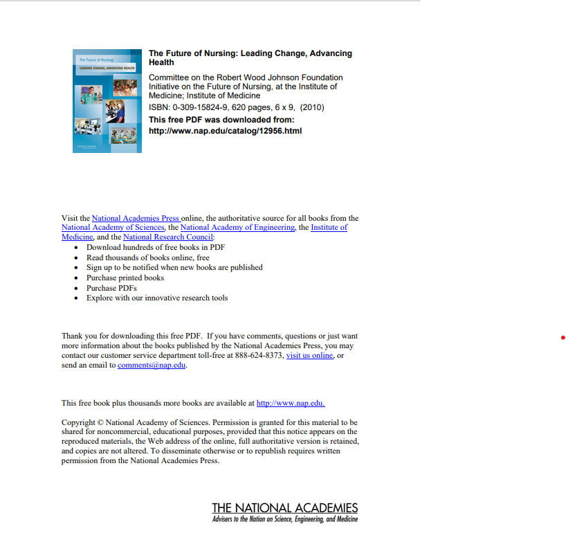 The Future of Nursing: Leading Change, Advancing Health