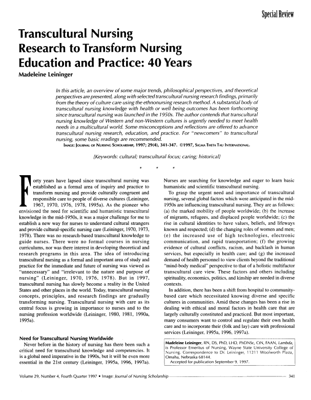 Transcultural Nursing Research to Transform Nursing Education and Practice