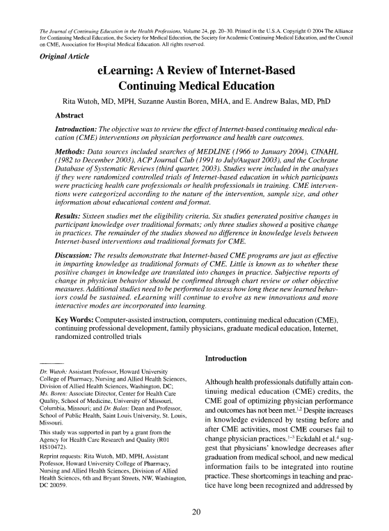 elearning: A Review of Internet-Based Continuing Medical Education