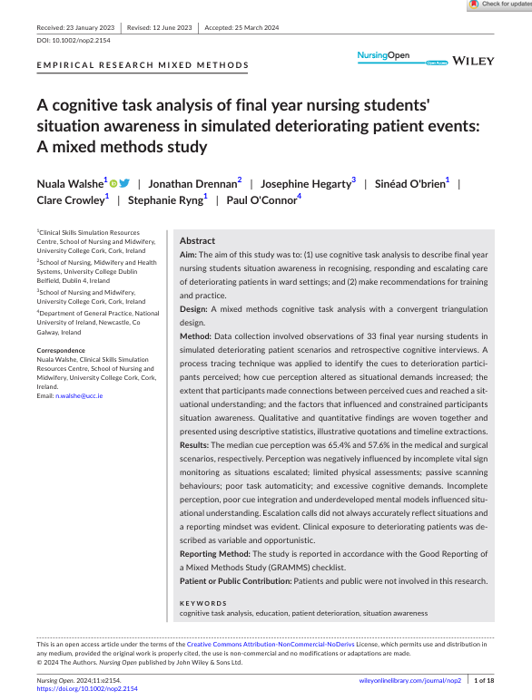 A cognitive task analysis of final year nursing students' situation awareness in simulated deteriorating patient events: A mixed methods study
