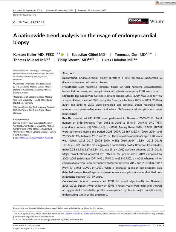 A nationwide trend analysis on the usage of endomyocardial biopsy