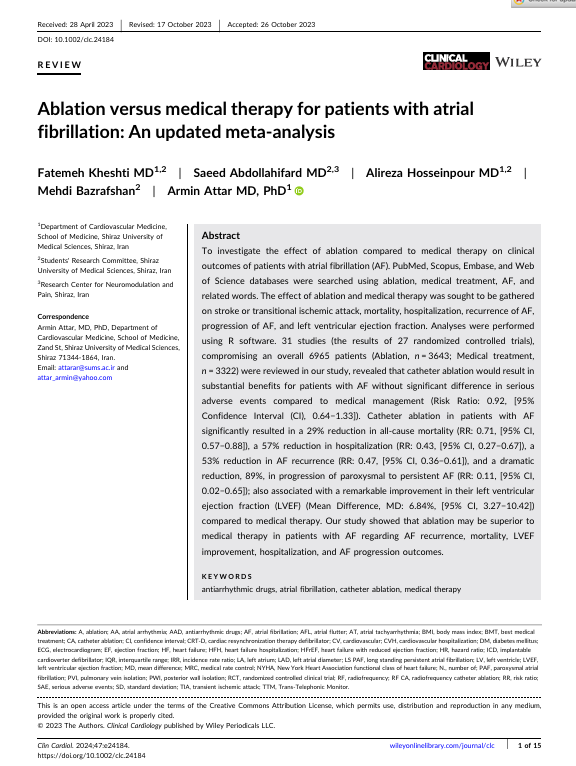 Ablation versus medical therapy for patients with atrial fibrillation: An updated meta‐analysis