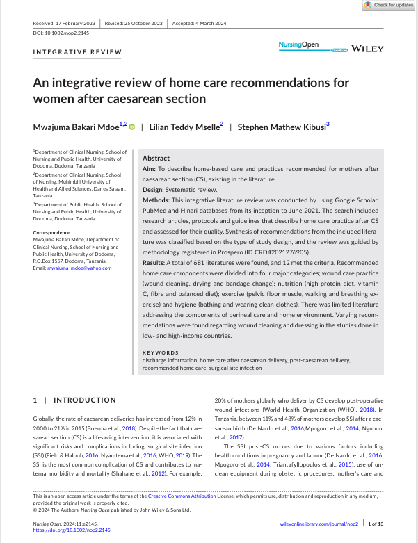 An integrative review of home care recommendations for women after caesarean section