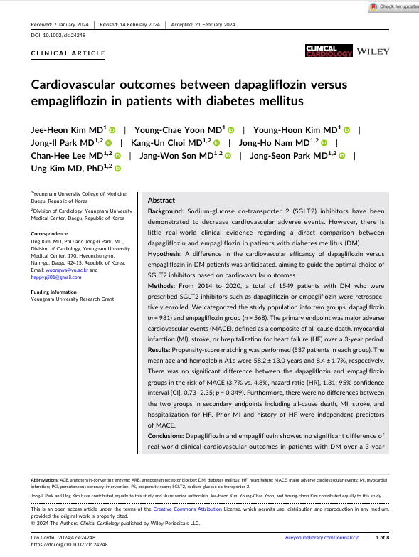 Cardiovascular outcomes between dapagliflozin versus empagliflozin in patients with diabetes mellitus