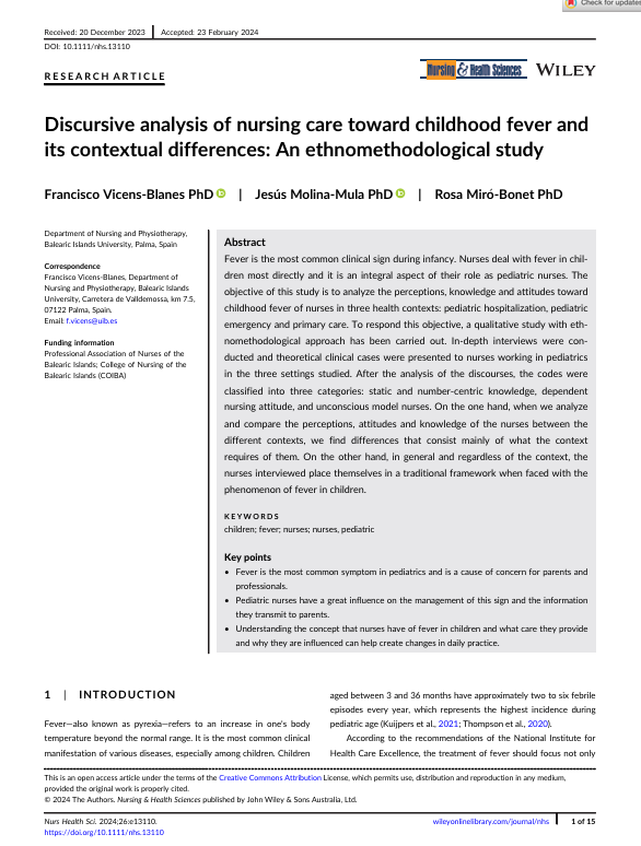 Discursive analysis of nursing care toward childhood fever and its contextual differences: An ethnomethodological study