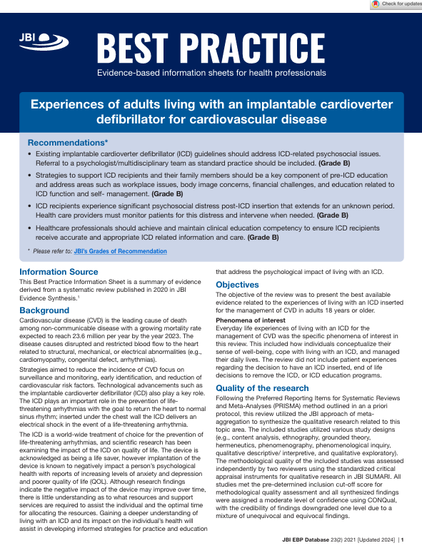 Experiences of adults living with an implantable cardioverter defibrillator for cardiovascular disease
