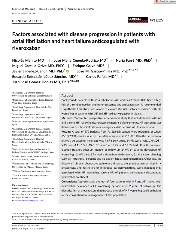 Factors associated with disease progression in patients with atrial fibrillation and heart failure anticoagulated with rivaroxaban