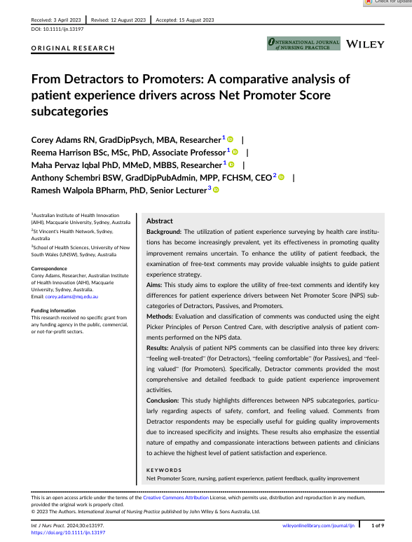 From Detractors to Promoters: A comparative analysis of patient experience drivers across Net Promoter Score subcategories