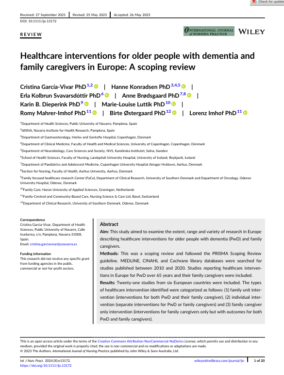 Health care interventions for older people with dementia and family caregivers in Europe: As coping review
