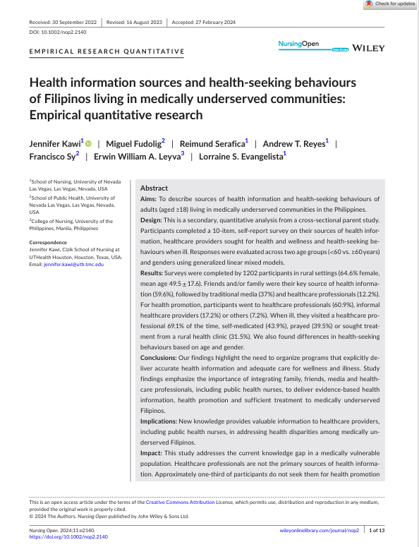 Health information sources and health- seeking behaviours of Filipinos living in medically underserved communities: Empirical quantitative research