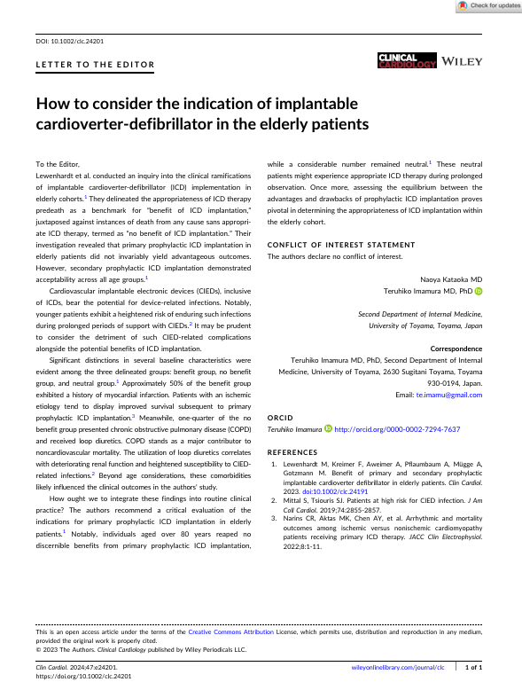 How to consider the indication of implantable cardioverter‐defibrillator in the elderly patients