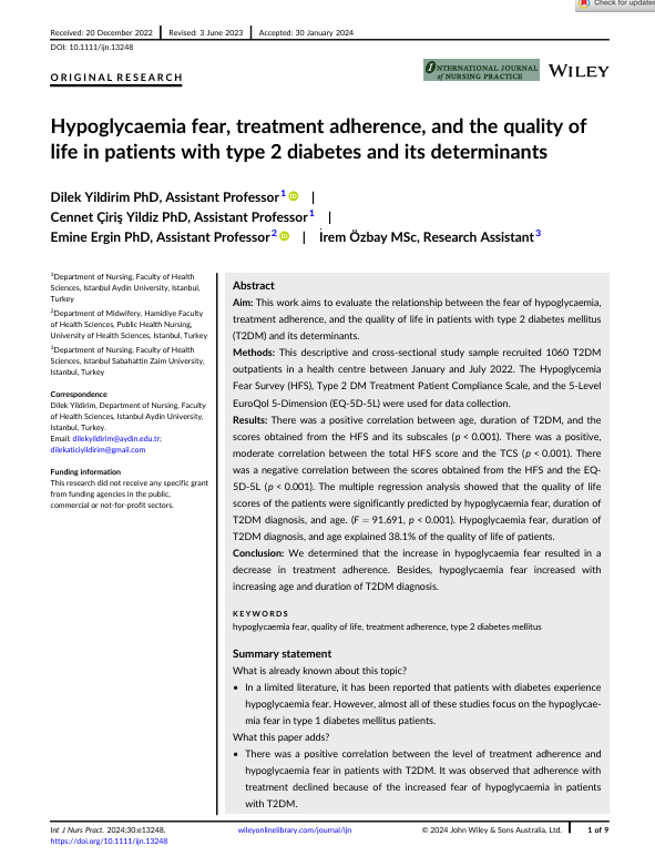 Hypoglycaemia fear, treatment adherence, and the quality of life in patients with type 2 diabetes and its determinants