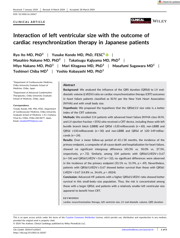 Interaction of left ventricular size with the outcome of cardiac resynchronization therapy in Japanese patients