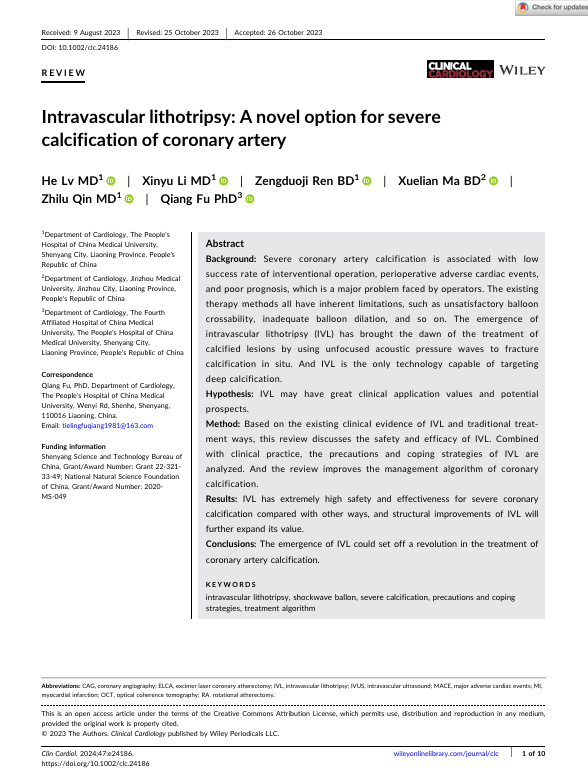 Intravascular lithotripsy: A novel option for severe calcification of coronary artery