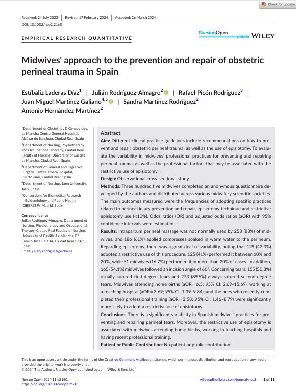Midwives' approach to the prevention and repair of obstetric perineal trauma in Spain