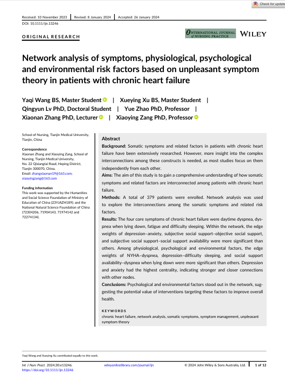 Network analysis of symptoms, physiological, psychological and environmental risk factors based on unpleasant symptom theory in patients with chronic heart failure