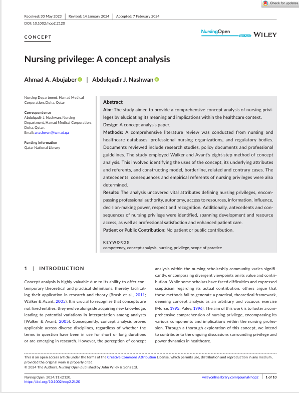 Nursing privilege: A concept analysis