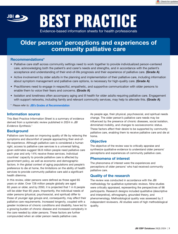 Older persons’ perceptions and experiences of community palliative care