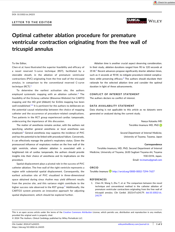 Optimal catheter ablation procedure for premature ventricular contraction originating from the free wall of tricuspid annulus