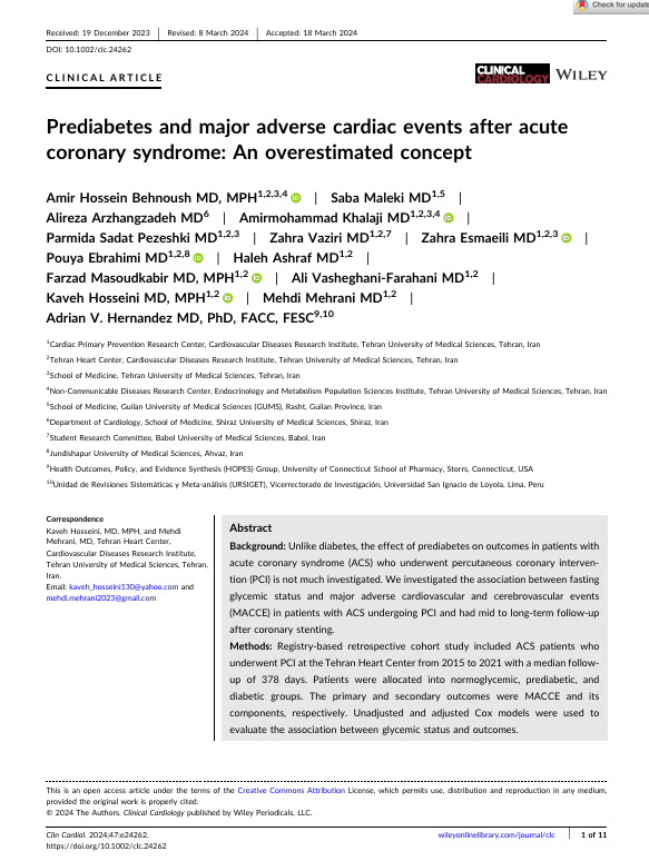 Prediabetes and major adverse cardiac events after acute coronary syndrome: An overestimated concept