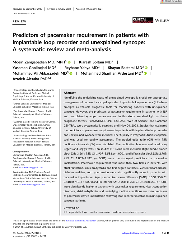 Predictors of pacemaker requirement in patients with implantable loop recorder and unexplained syncope: A systematic review and meta‐analysis