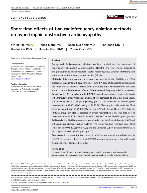 Short time effects of two radiofrequency ablation methods on hypertrophic obstructive cardiomyopathy
