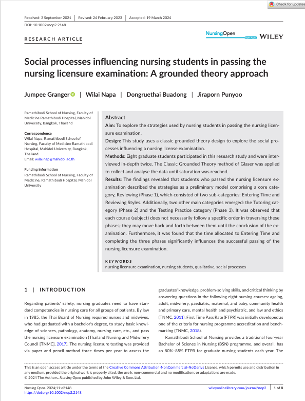 Social processes influencing nursing students in passing the nursing licensure examination: A grounded theory approach