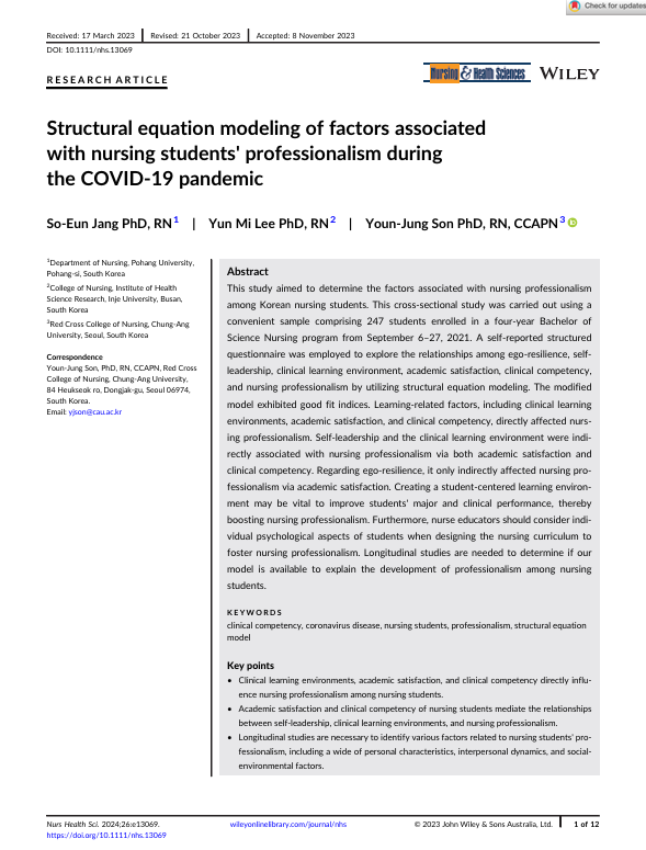 Structural equation modeling of factors associated with nursing students' professionalism during the COVID-19 pandemic