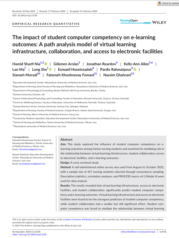 The impact of student computer competency on e- learning outcomes: A path analysis model of virtual learning infrastructure, collaboration, and access to electronic facilities