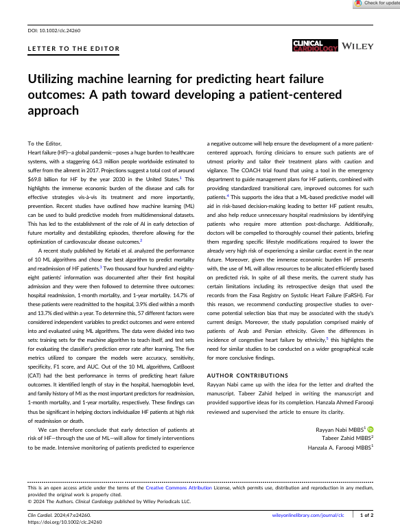 Utilizing machine learning for predicting heart failure outcomes: A path toward developing a patient‐centered approach