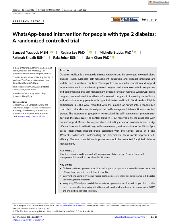 WhatsApp based intervention for people with type 2 diabetes: A randomized controlled trial