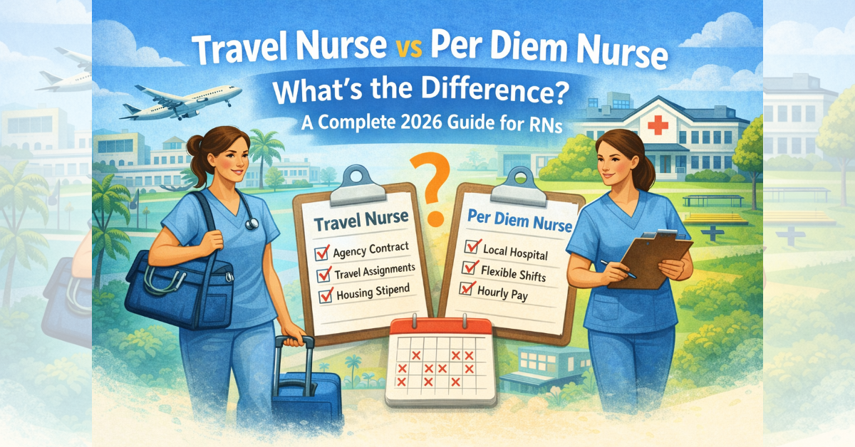 Difference in Travel Nurse vs Per Diem Nurse — What's the Difference? A Complete 2026 Guide for RNs.
