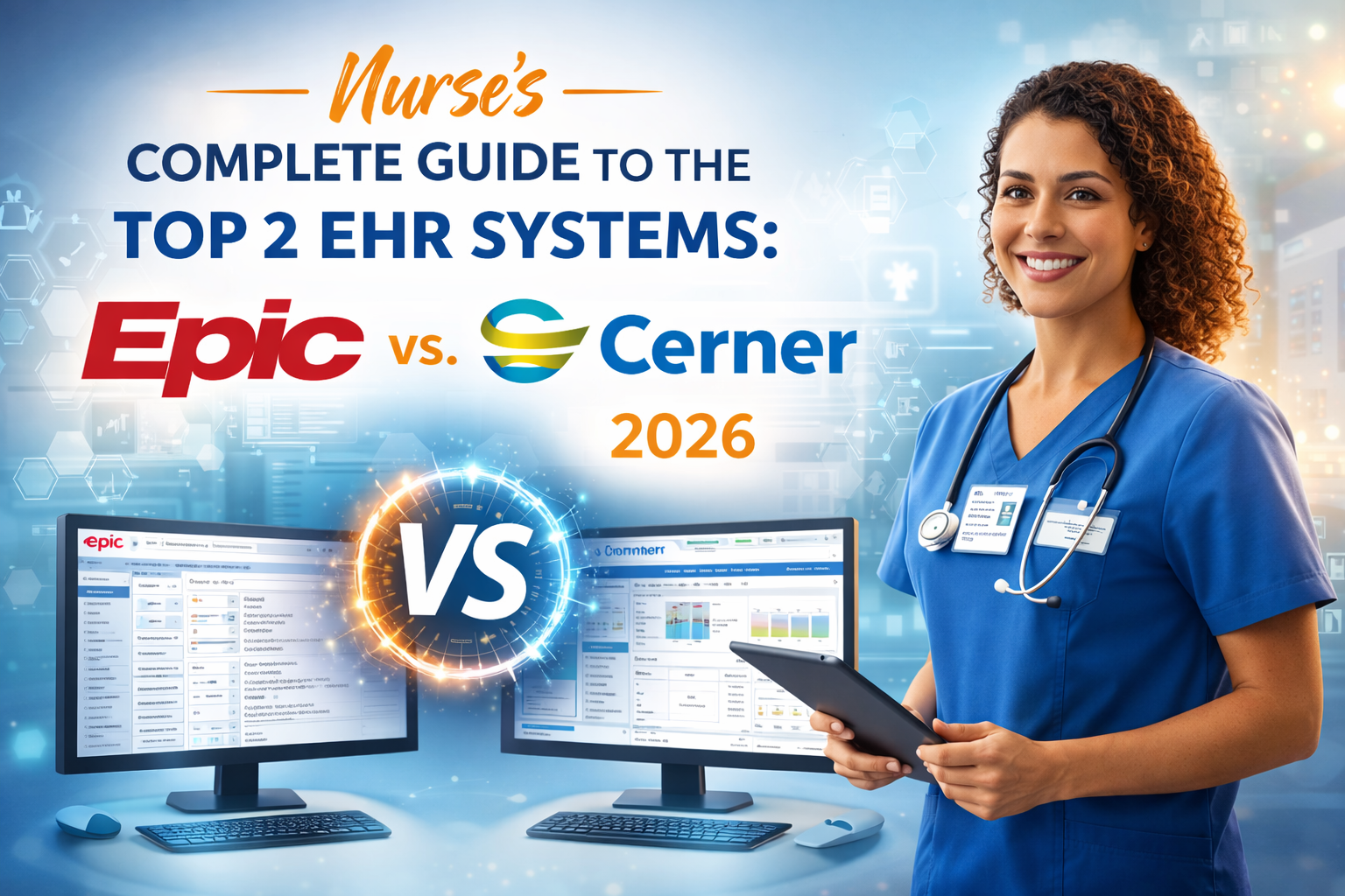 Compare Epic vs. Cerner 2026: A Nurse's Complete Guide to the Top 2 EHR Systems.