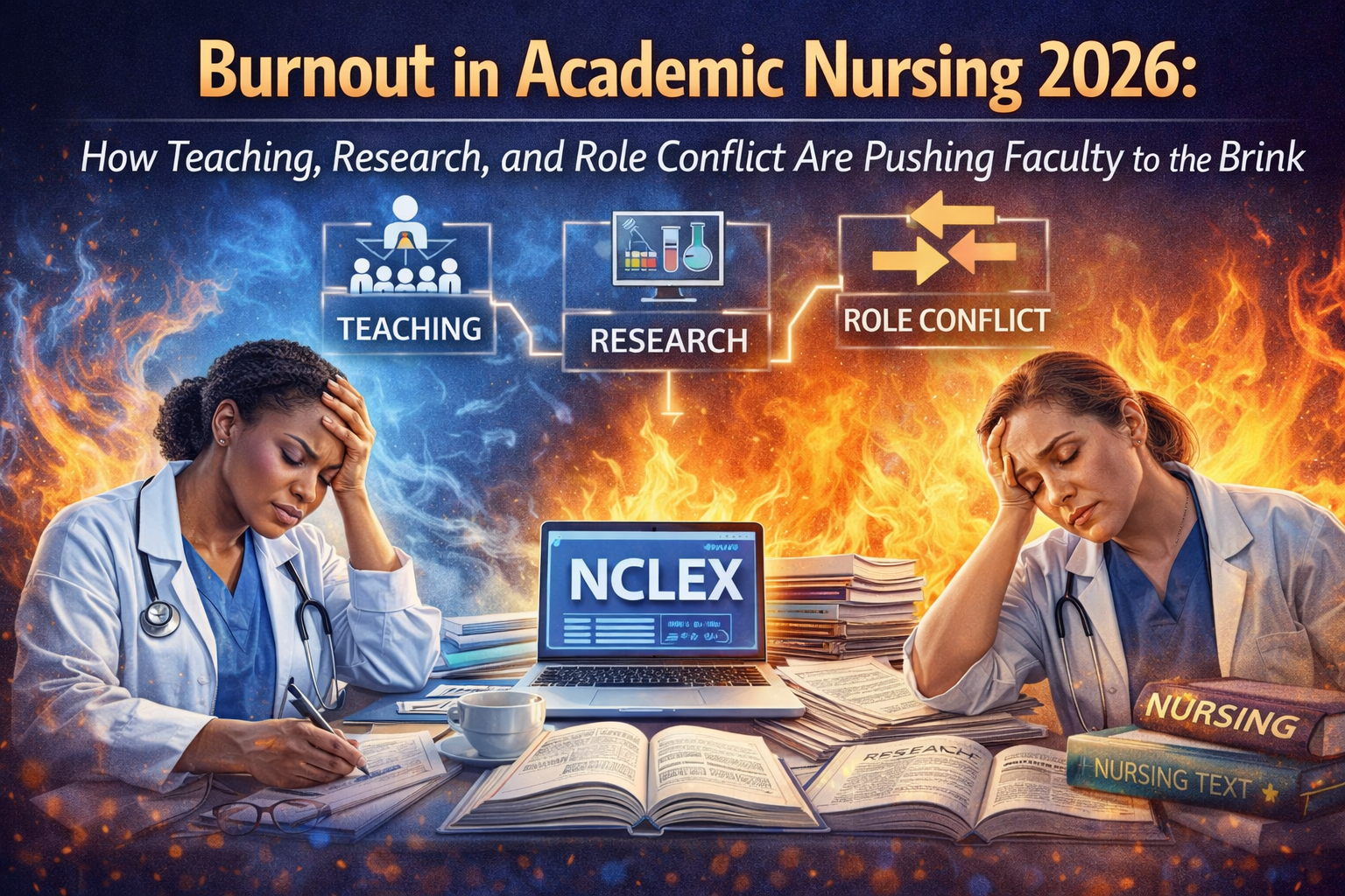 Explore Burnout in Academic Nursing 2026: How Teaching, Research, and Role Conflict Are Pushing Faculty to the Brink.