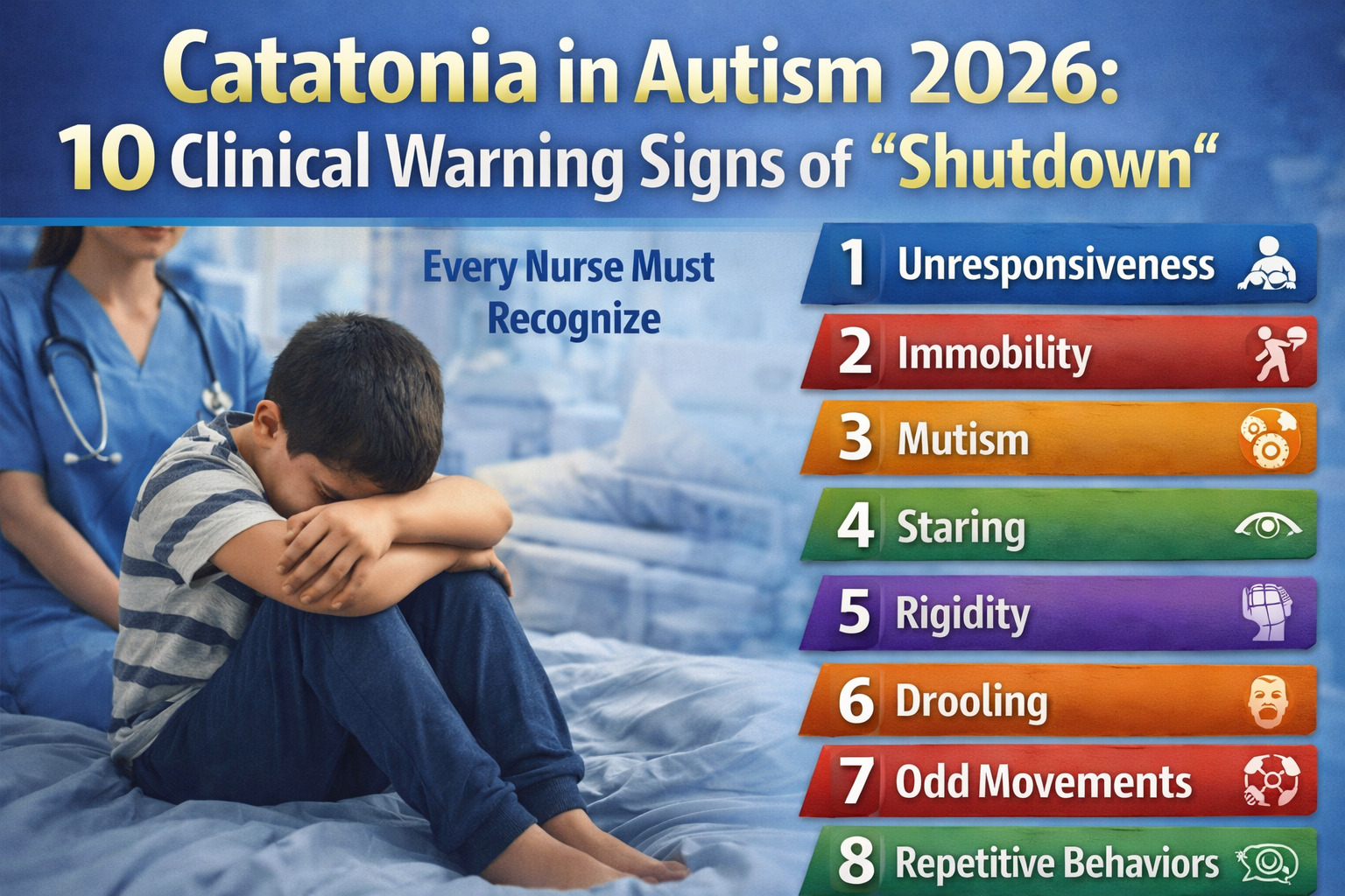 Learn Catatonia in Autism 2026: 10 Clinical Warning Signs of "Shutdown" Every Nurse Must Recognize.