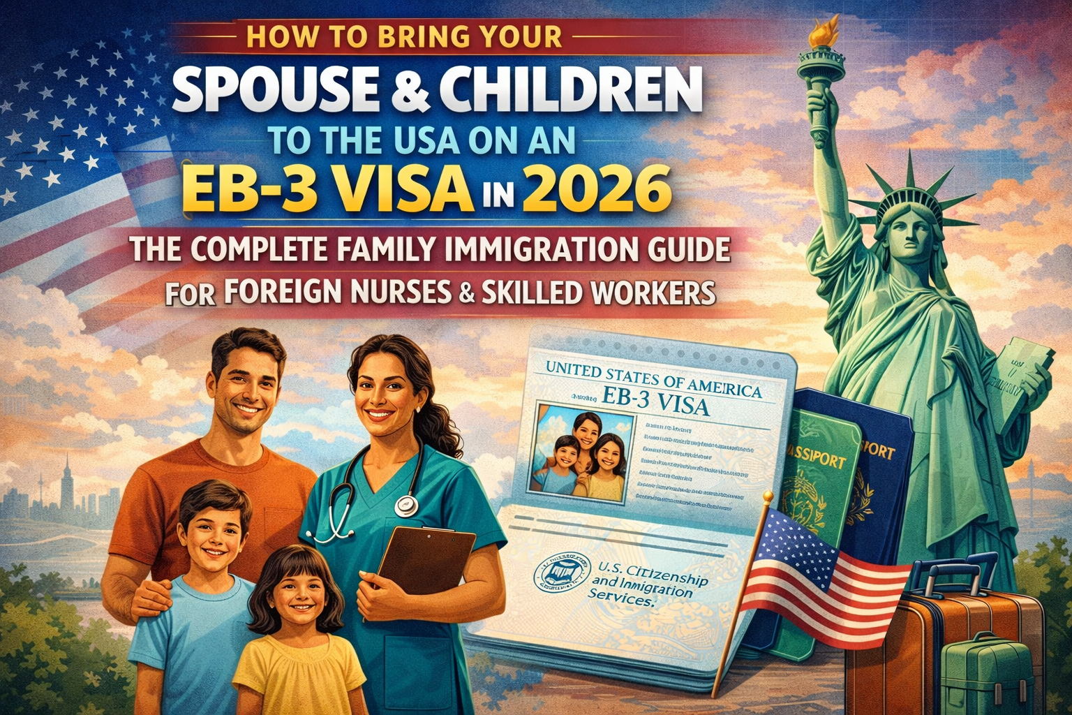 Learn How to Bring Your Spouse & Children to the USA on an EB-3 Visa in 2026: The Complete Family Immigration Guide for Foreign Nurses & Skilled Workers.