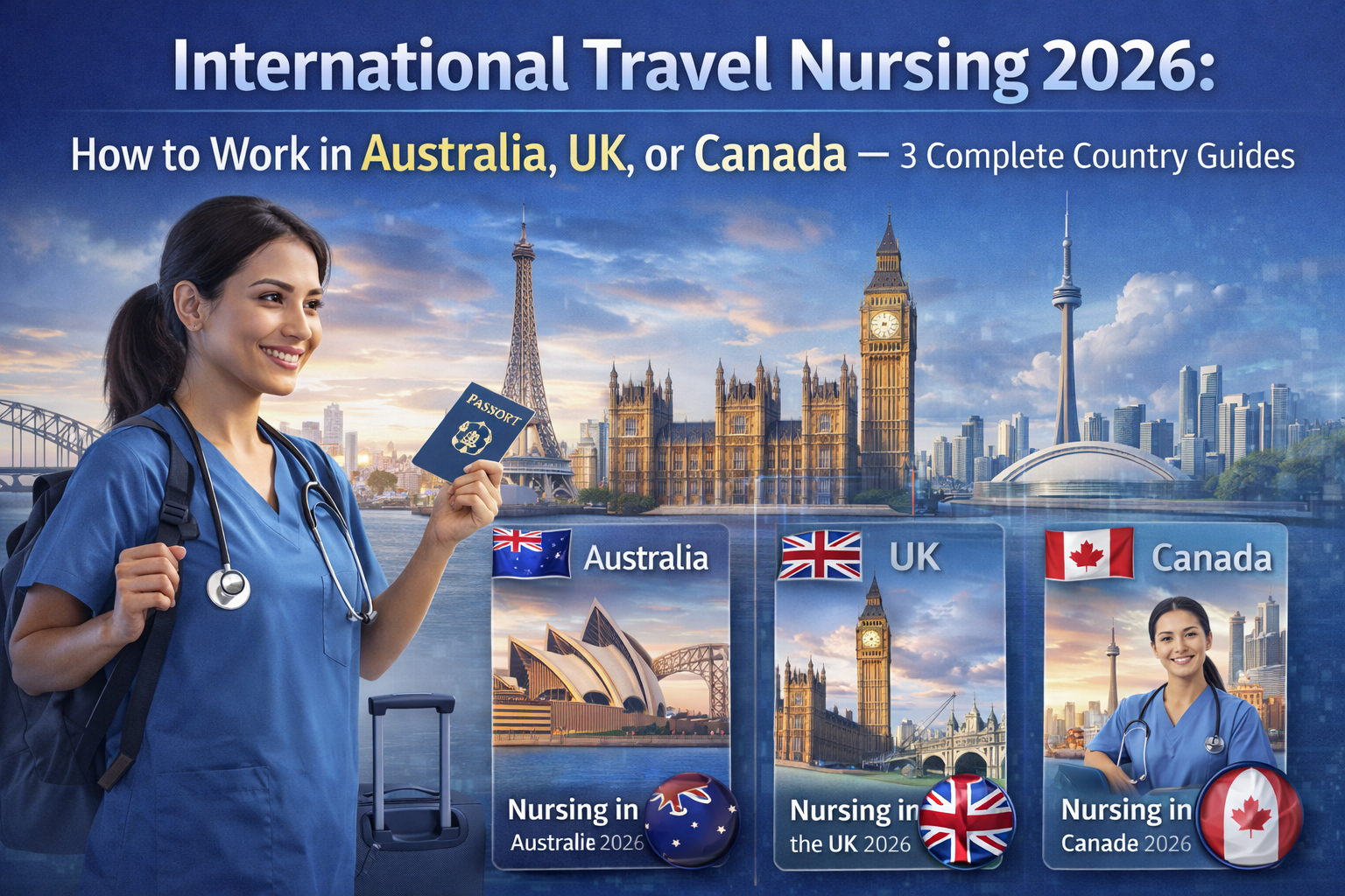Ready International Travel Nursing 2026: How to Work in Australia, UK, or Canada — 3 Complete Country Guides.