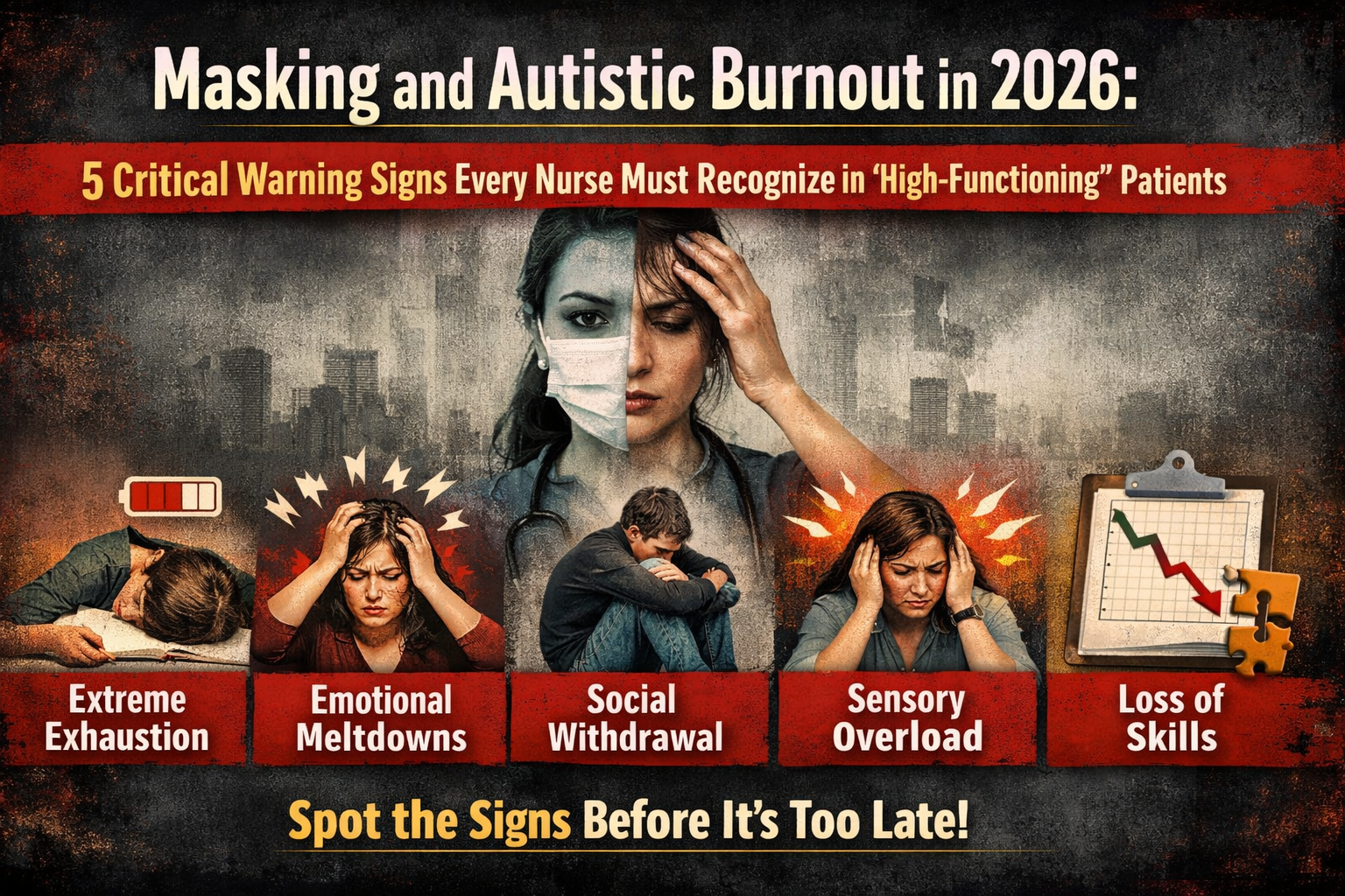 Learn Masking and Autistic Burnout in 2026: 5 Critical Warning Signs Every Nurse Must Recognize in "High-Functioning" Patients.