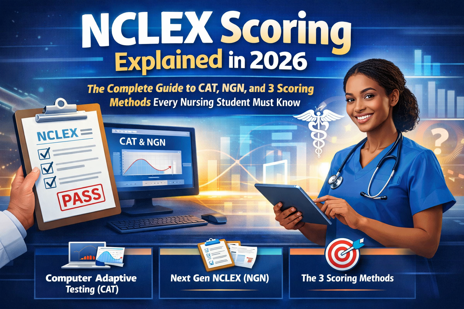 Finally, NCLEX Scoring Explained in 2026: The Complete Guide to CAT, NGN, and 3 Scoring Methods Every Nursing Student Must Know.