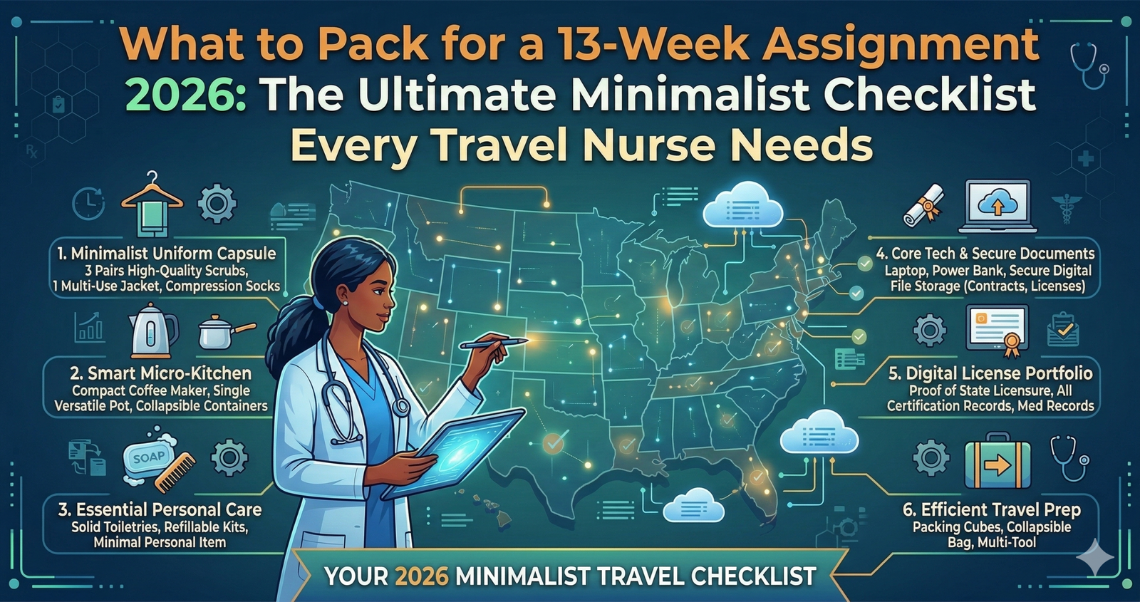Discover What to Pack for a 13-Week Assignment 2026: The Ultimate Minimalist Checklist Every Travel Nurse Needs.