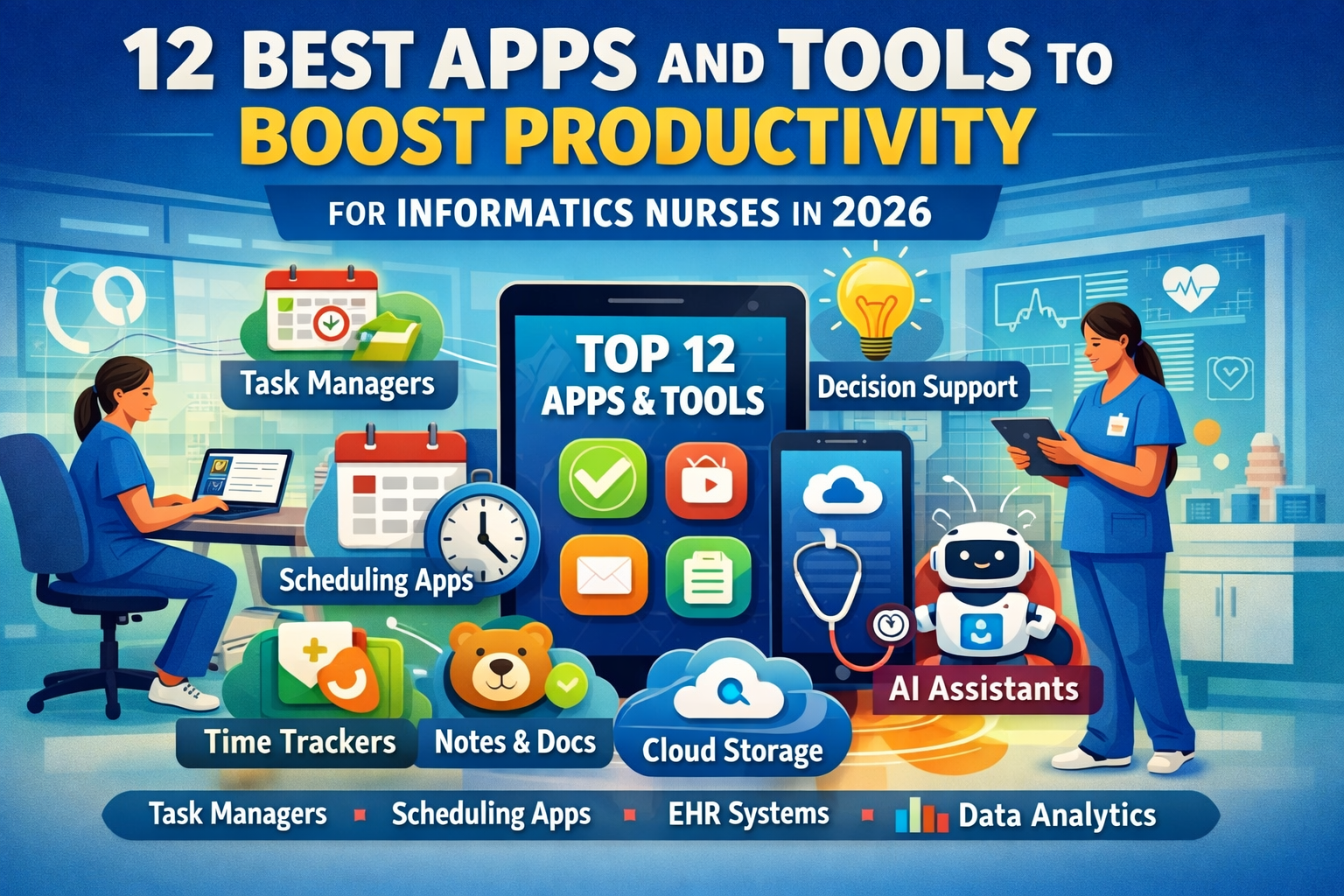 Discover the 12 Best Apps and Tools to Boost Productivity for Informatics Nurses in 2026.