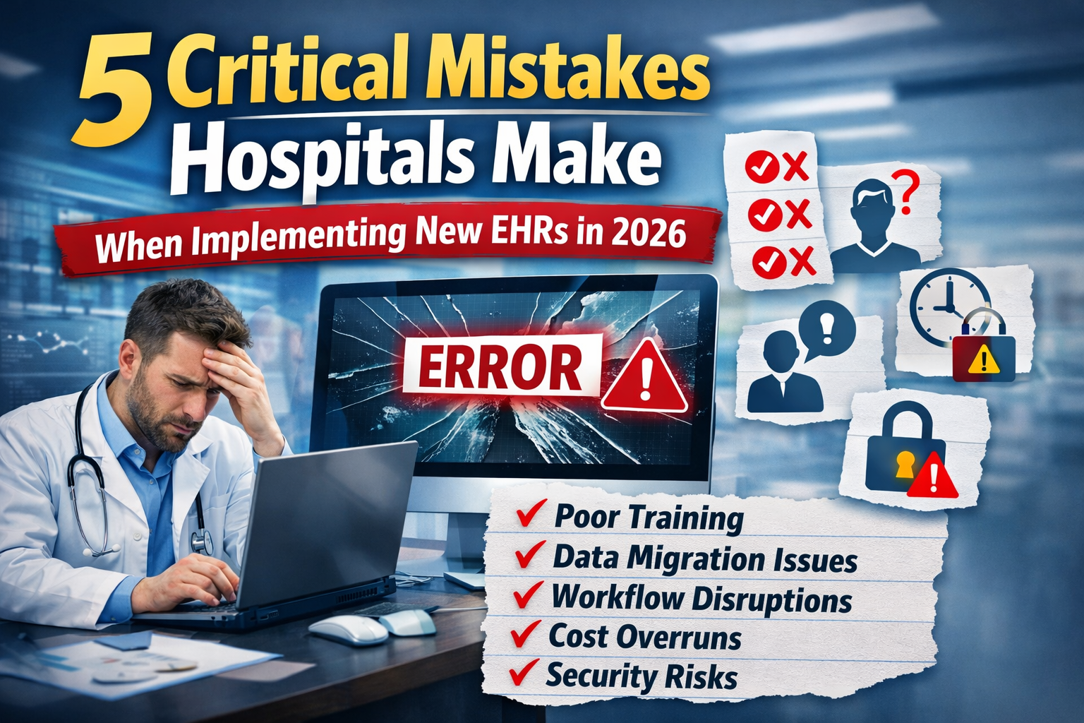 Avoid 5 Critical Mistakes Hospitals Make When Implementing New EHRs in 2026. High priced EHR implementation failures.