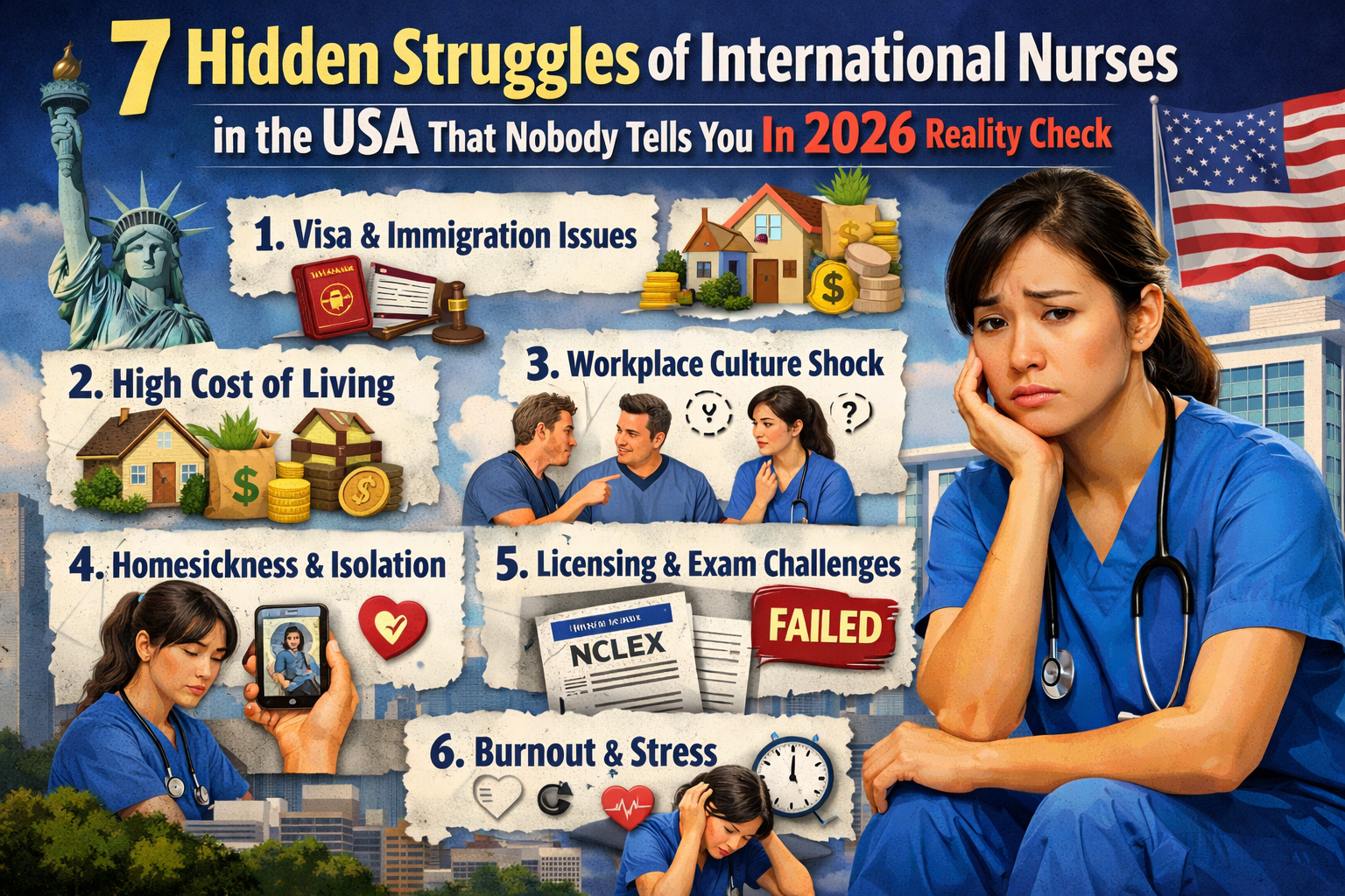 Discover 7 Hidden Struggles of International Nurses in the USA That Nobody Tells You In 2026 Reality Check.