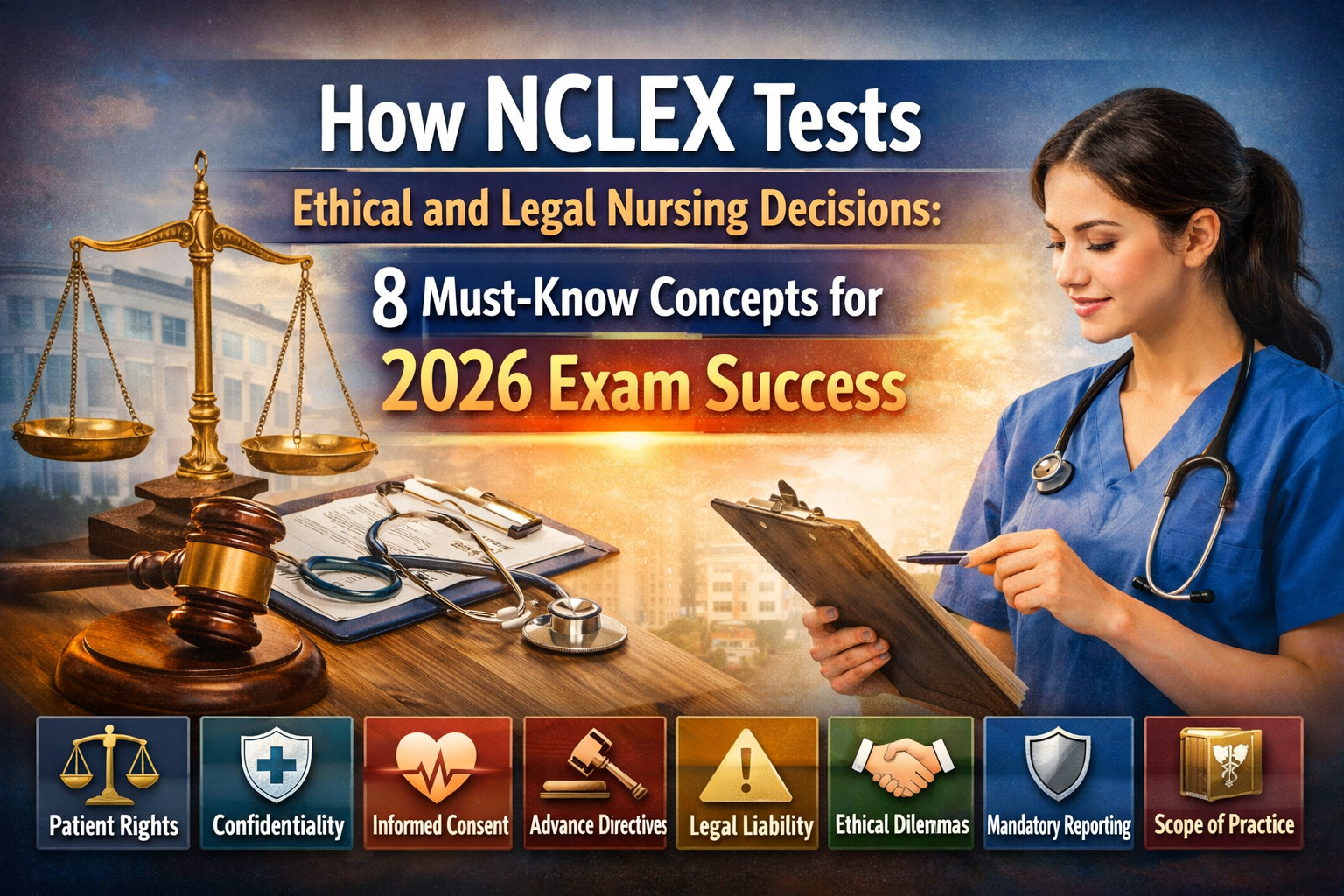 Learn How NCLEX Tests Ethical and Legal Nursing Decisions: 8 Must-Know Concepts for 2026 Exam Success.