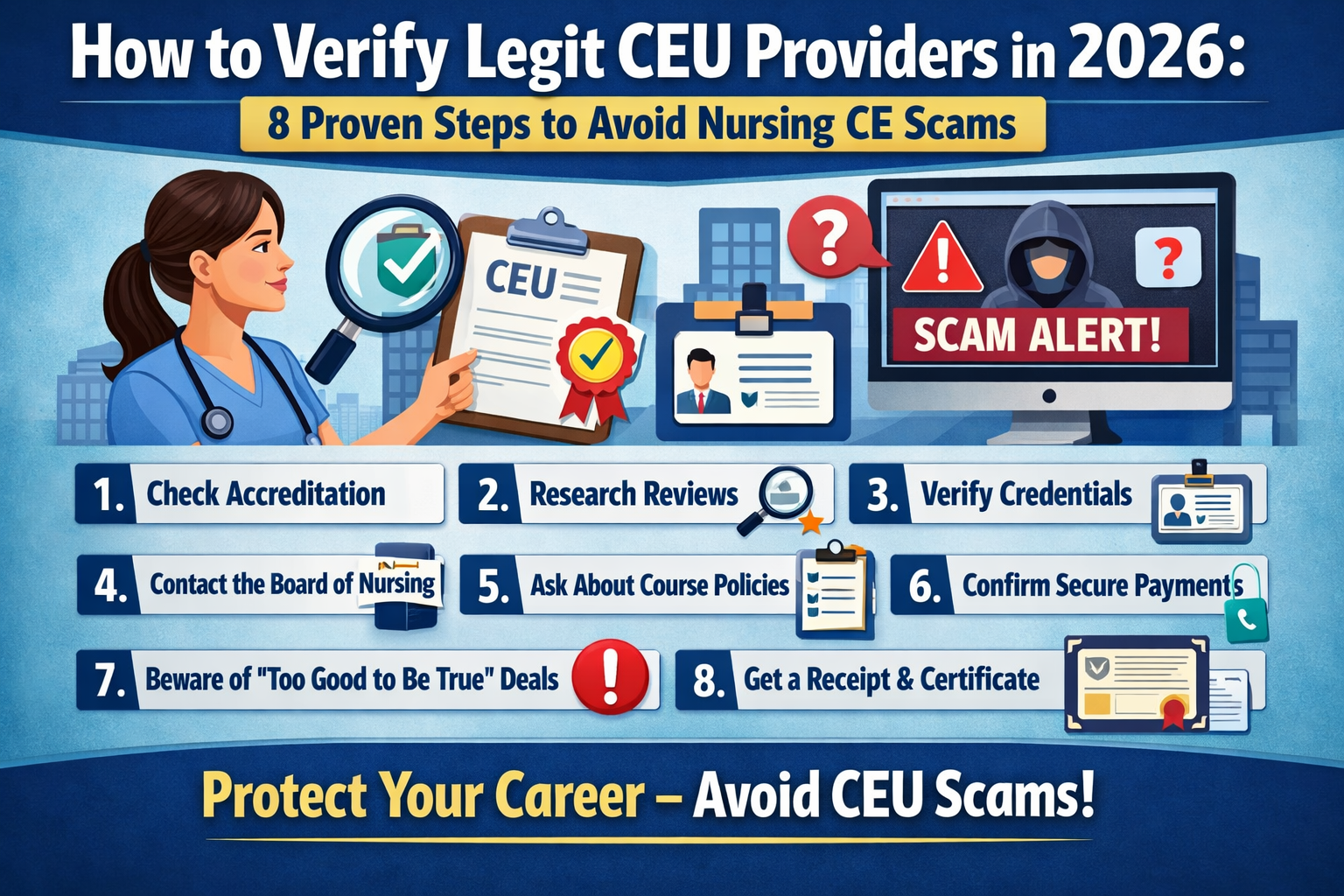 Learn How to Verify Legit CEU Providers in 2026: 8 Proven Steps to Avoid Nursing CE Scams.