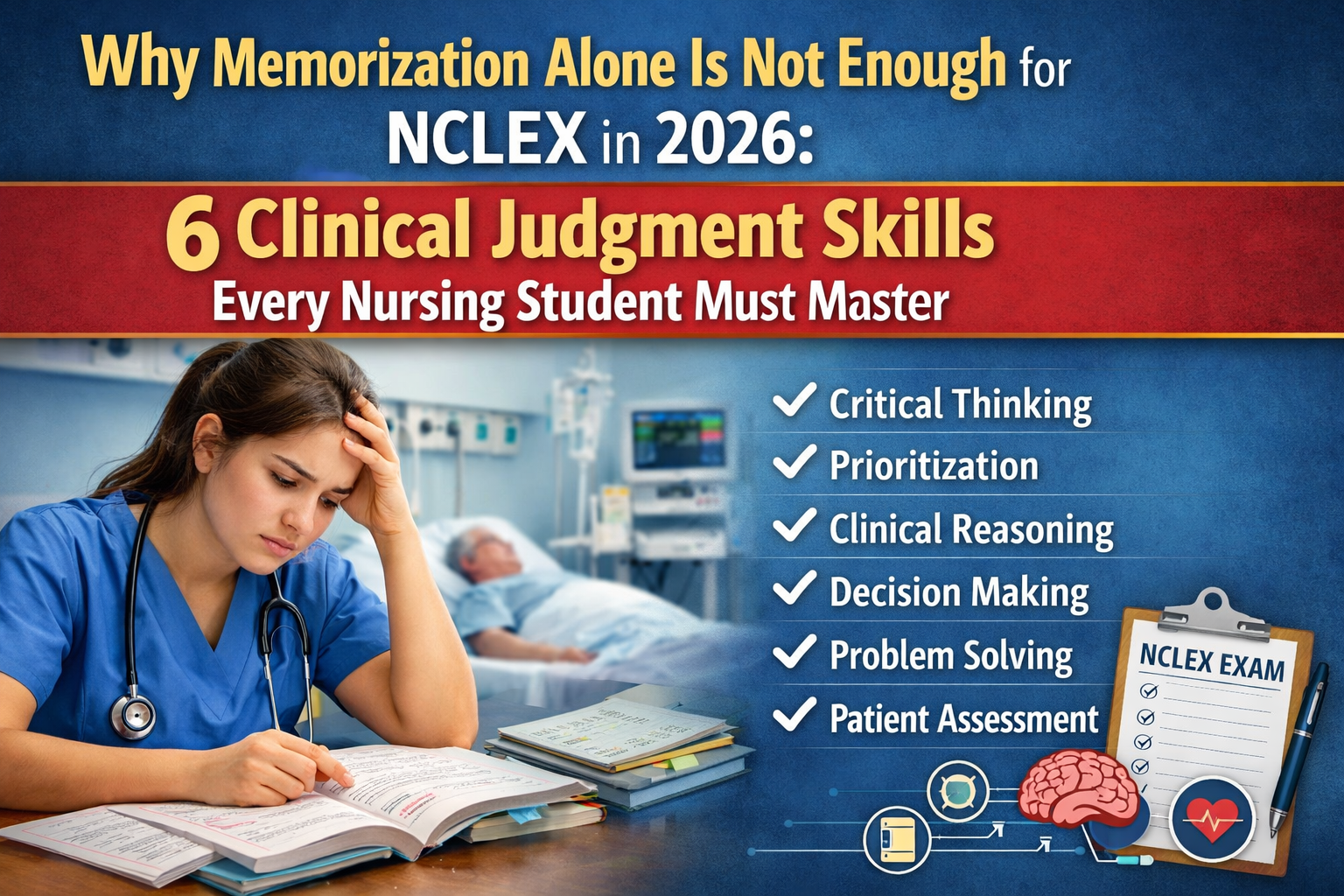 Discover Why Memorization Alone Is Not Enough for NCLEX in 2026: 6 Clinical Judgment Skills Every Nursing Student Must Master.