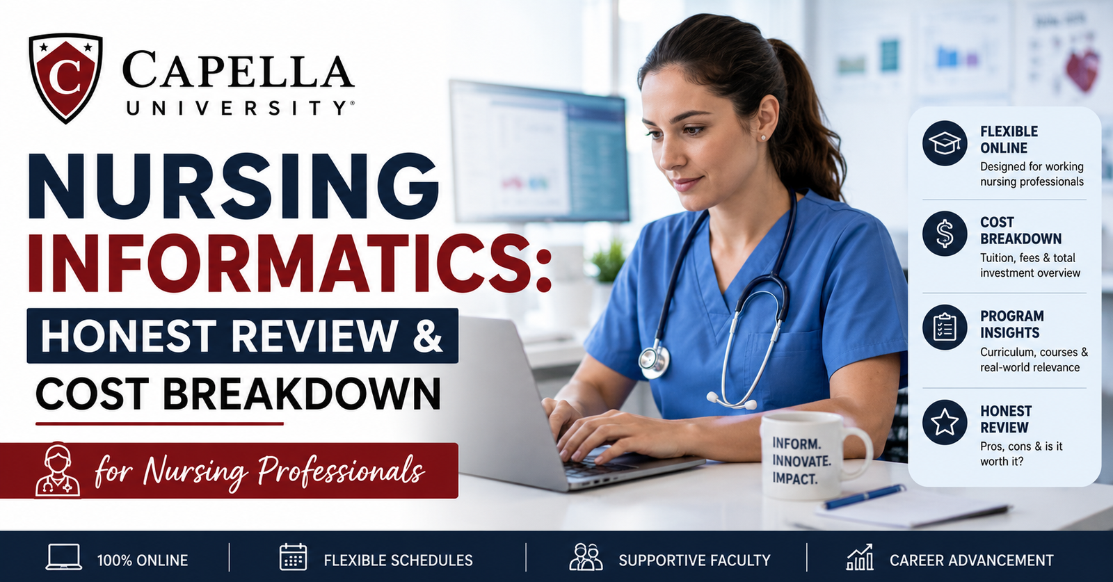 Get a sincere evaluation of Capella University Nursing Informatics: Honest Review and Cost Breakdown for Nursing Professionals.
