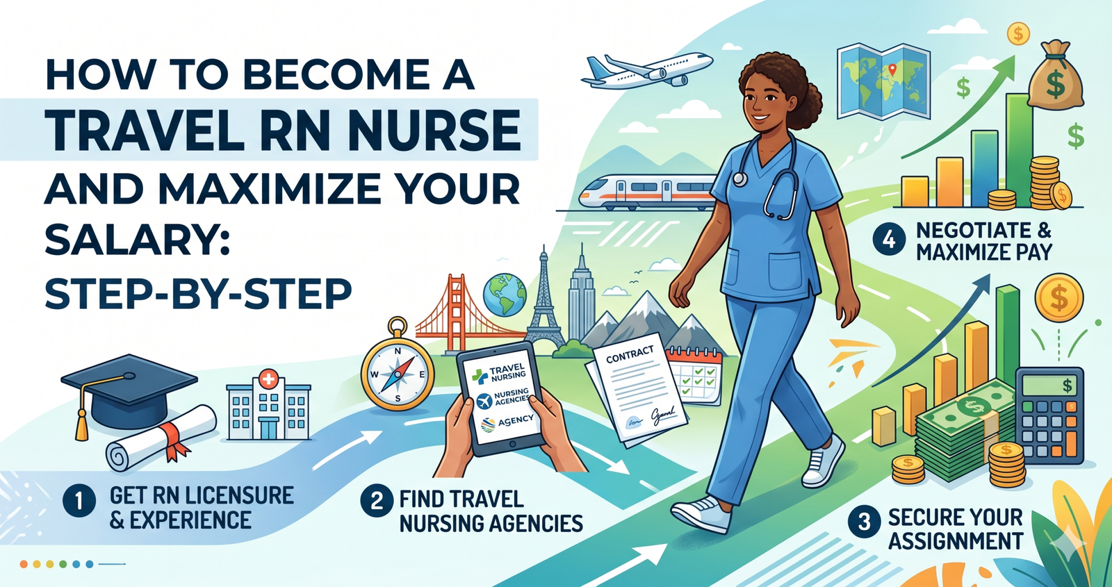 Learn precisely Step-by-Step: How to Become a Travel RN Nurse and Maximize Your Salary.